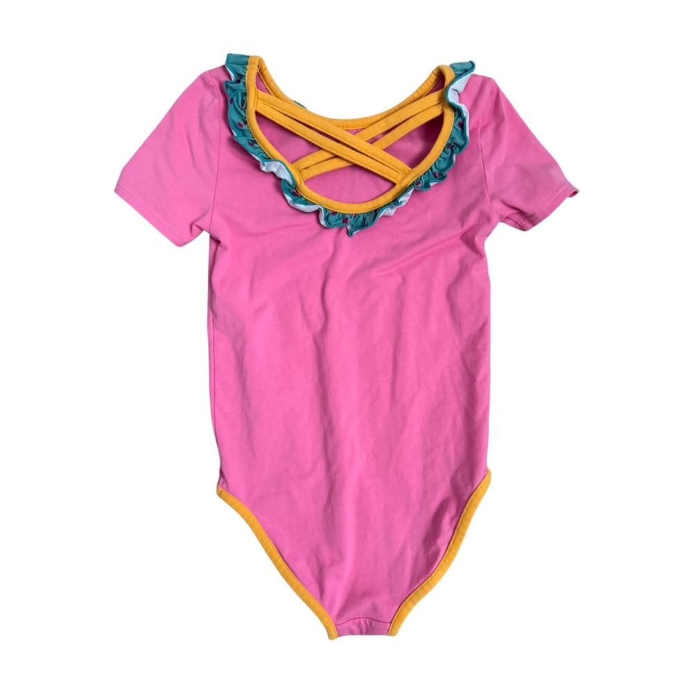 Matilda Jane Moments with You Born to Dance‎ Leotard Pink Teal Ruffle Size 8 - Picture 2 of 5